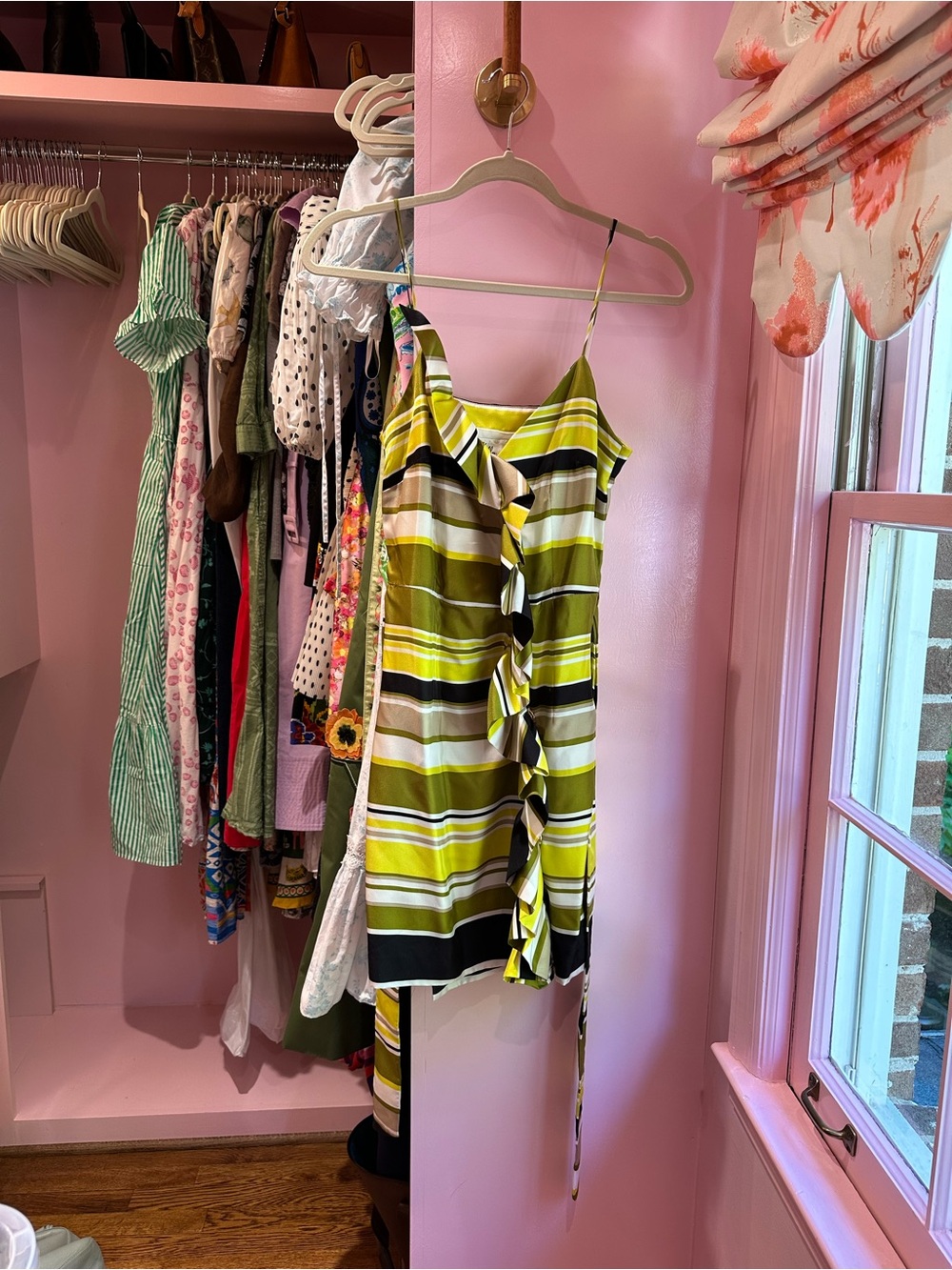 Milly Olive, Yellow, Black & White Striped Slip Dress